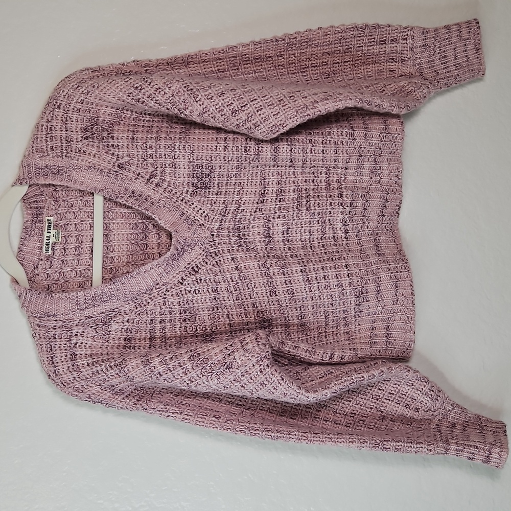 Moral Fiber Women’s Chunky Knit V-Neck Sweater Pink Purple Size M
